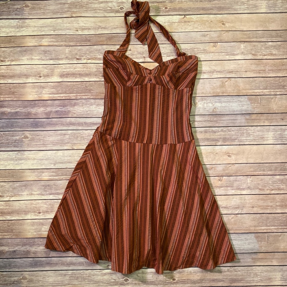 NECESSARY OBJECTS Striped Halter Dress Sz Medium